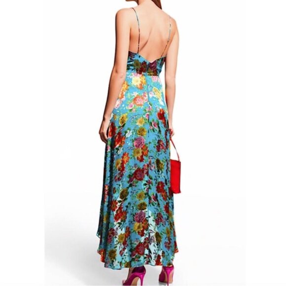Alice + Olivia Dress Blue silk blend Floral High-low Cocktail velvet burnout 8 - Picture 4 of 16